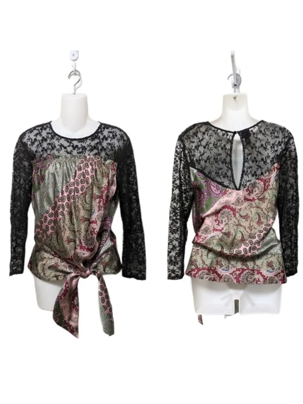 PLENTY TRACY REESE Silk Lace Paisley Tie Waist Top